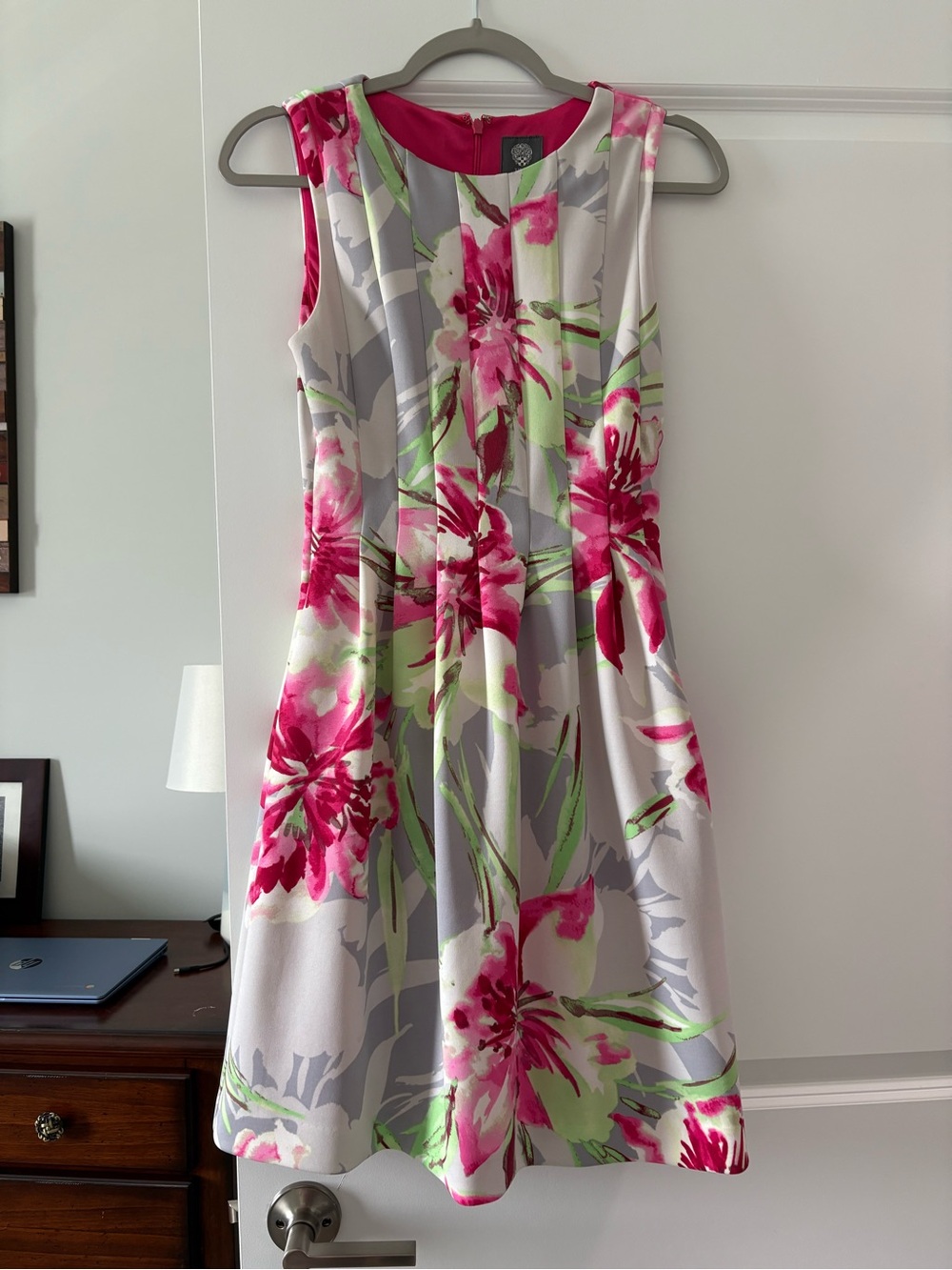 Vince Camuto Pink Floral A-Line Midi Dress